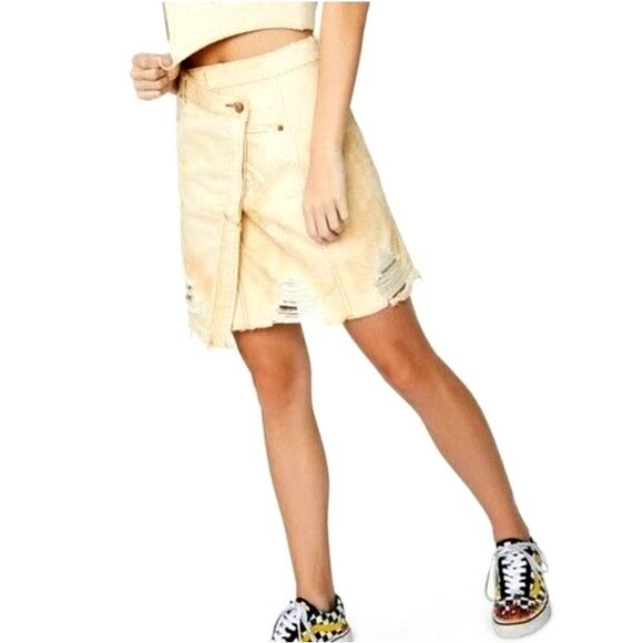 Free People Parker Wrap Denim Mini Skirt Butter Cream - Picture 8 of 16